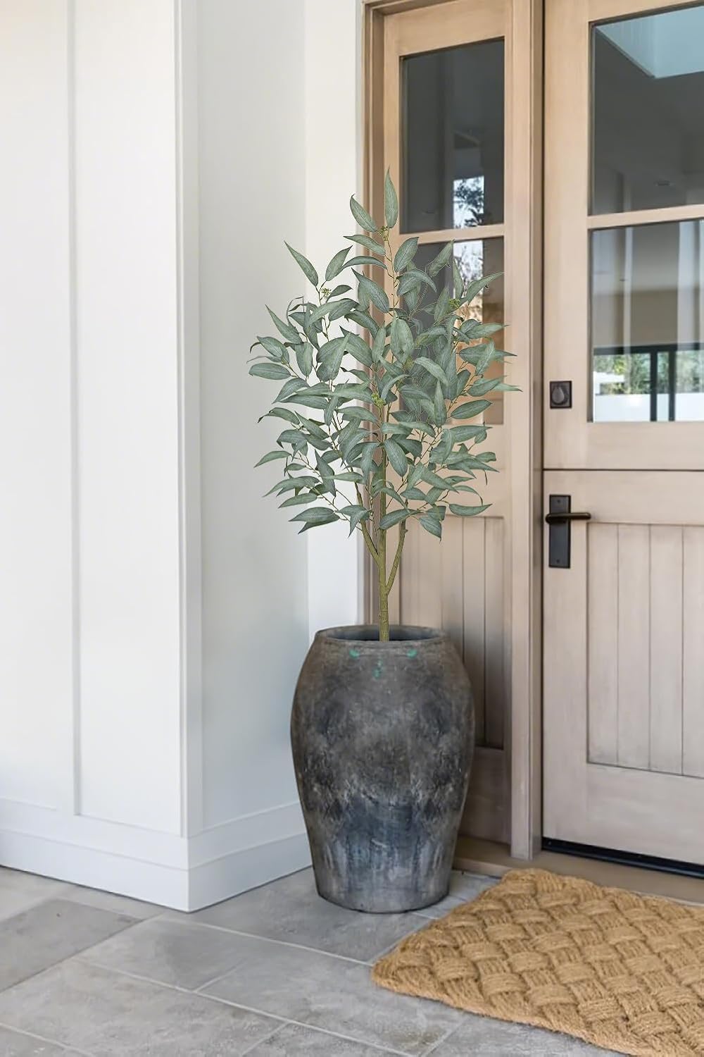 Eucalyptus Trees Artificial Indoor - 3FT Tall Faux Eucalyptus Plants in White Planter, Fake Plant Décor for Farmhouse Bedroom Office Room Hallway Decoration