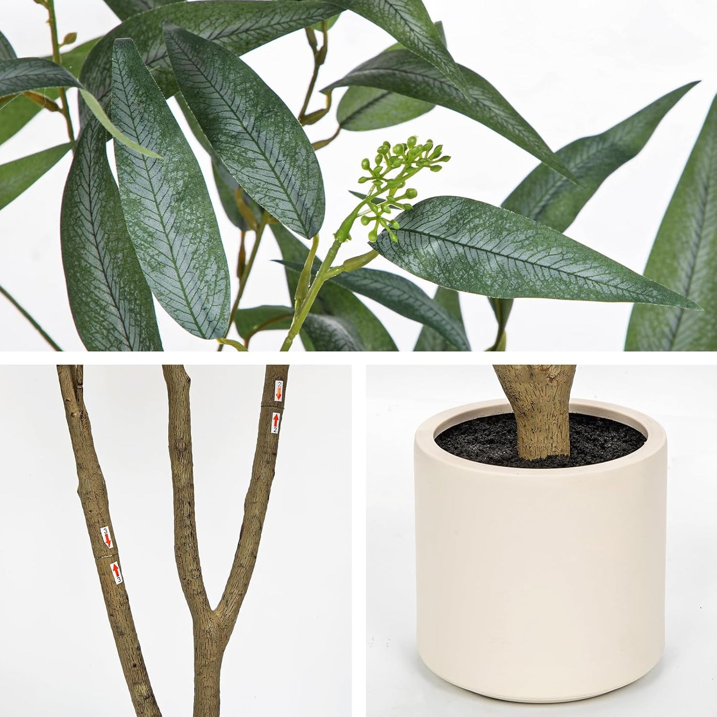Eucalyptus Trees Artificial Indoor - 3FT Tall Faux Eucalyptus Plants in White Planter, Fake Plant Décor for Farmhouse Bedroom Office Room Hallway Decoration