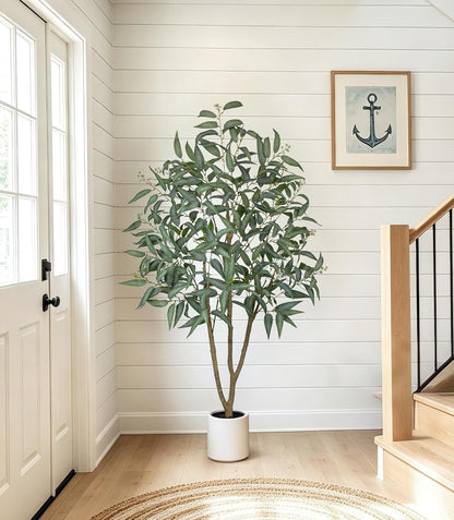 Eucalyptus Trees Artificial Indoor - 3FT Tall Faux Eucalyptus Plants in White Planter, Fake Plant Décor for Farmhouse Bedroom Office Room Hallway Decoration