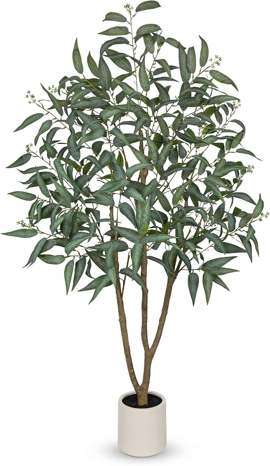 Eucalyptus Trees Artificial Indoor - 3FT Tall Faux Eucalyptus Plants in White Planter, Fake Plant Décor for Farmhouse Bedroom Office Room Hallway Decoration
