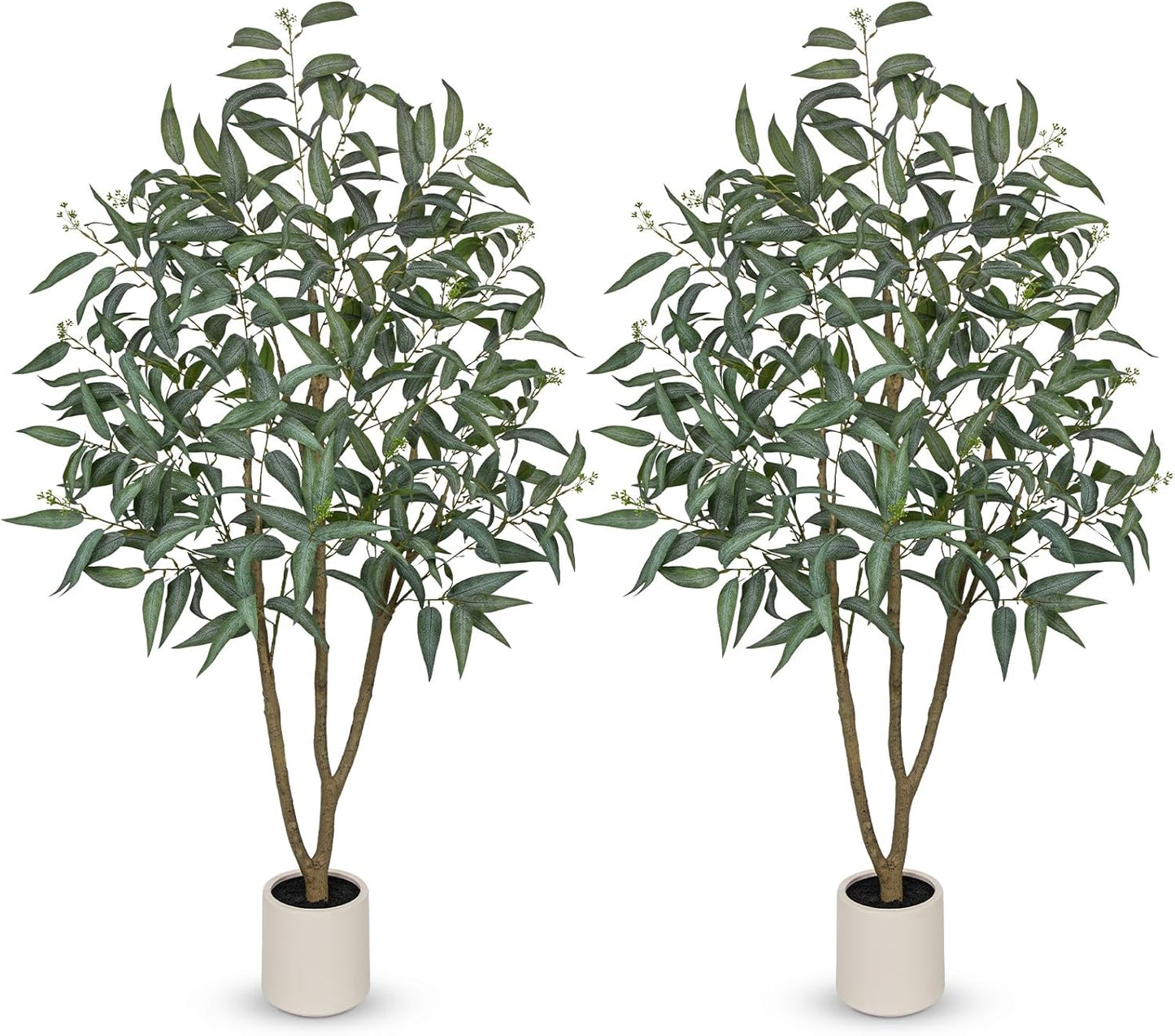 Eucalyptus Trees Artificial Indoor - 3FT Tall Faux Eucalyptus Plants in White Planter, Fake Plant Décor for Farmhouse Bedroom Office Room Hallway Decoration