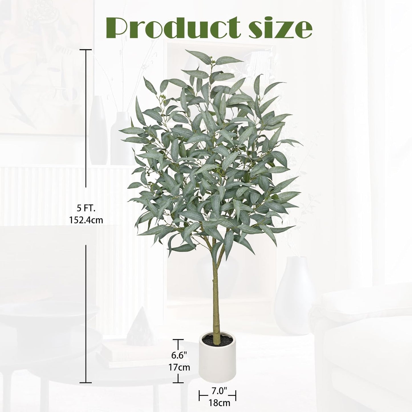Eucalyptus Trees Artificial Indoor - 3FT Tall Faux Eucalyptus Plants in White Planter, Fake Plant Décor for Farmhouse Bedroom Office Room Hallway Decoration
