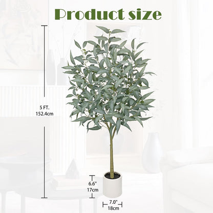 Eucalyptus Trees Artificial Indoor - 3FT Tall Faux Eucalyptus Plants in White Planter, Fake Plant Décor for Farmhouse Bedroom Office Room Hallway Decoration