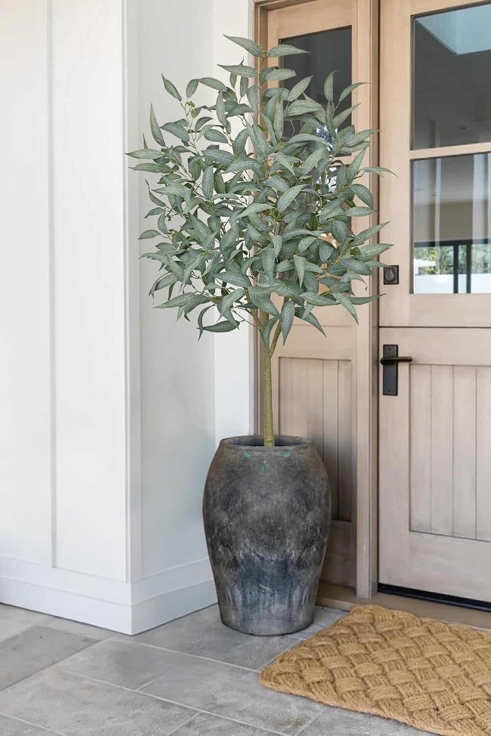 Eucalyptus Trees Artificial Indoor - 3FT Tall Faux Eucalyptus Plants in White Planter, Fake Plant Décor for Farmhouse Bedroom Office Room Hallway Decoration
