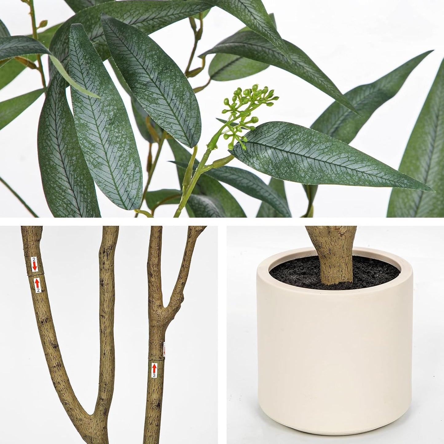 Eucalyptus Trees Artificial Indoor - 3FT Tall Faux Eucalyptus Plants in White Planter, Fake Plant Décor for Farmhouse Bedroom Office Room Hallway Decoration