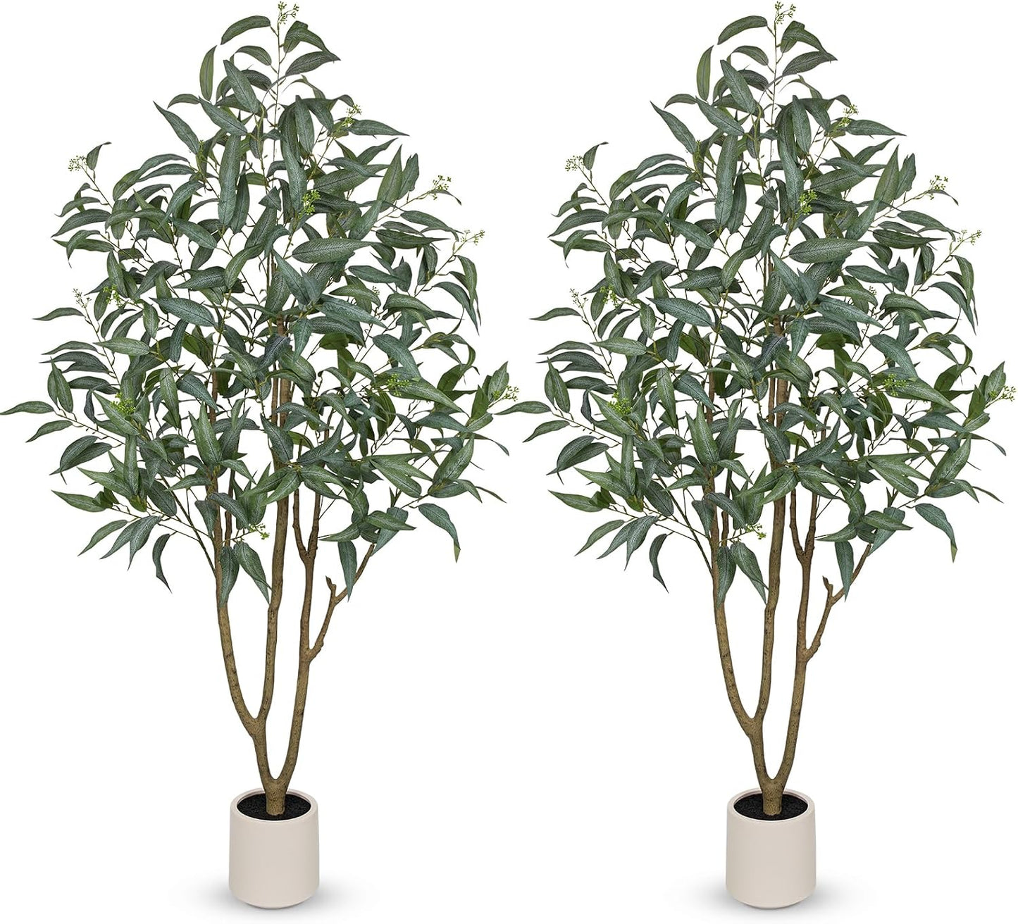 Eucalyptus Trees Artificial Indoor - 3FT Tall Faux Eucalyptus Plants in White Planter, Fake Plant Décor for Farmhouse Bedroom Office Room Hallway Decoration
