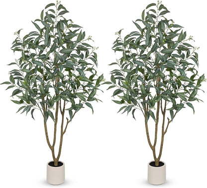 Eucalyptus Trees Artificial Indoor - 3FT Tall Faux Eucalyptus Plants in White Planter, Fake Plant Décor for Farmhouse Bedroom Office Room Hallway Decoration