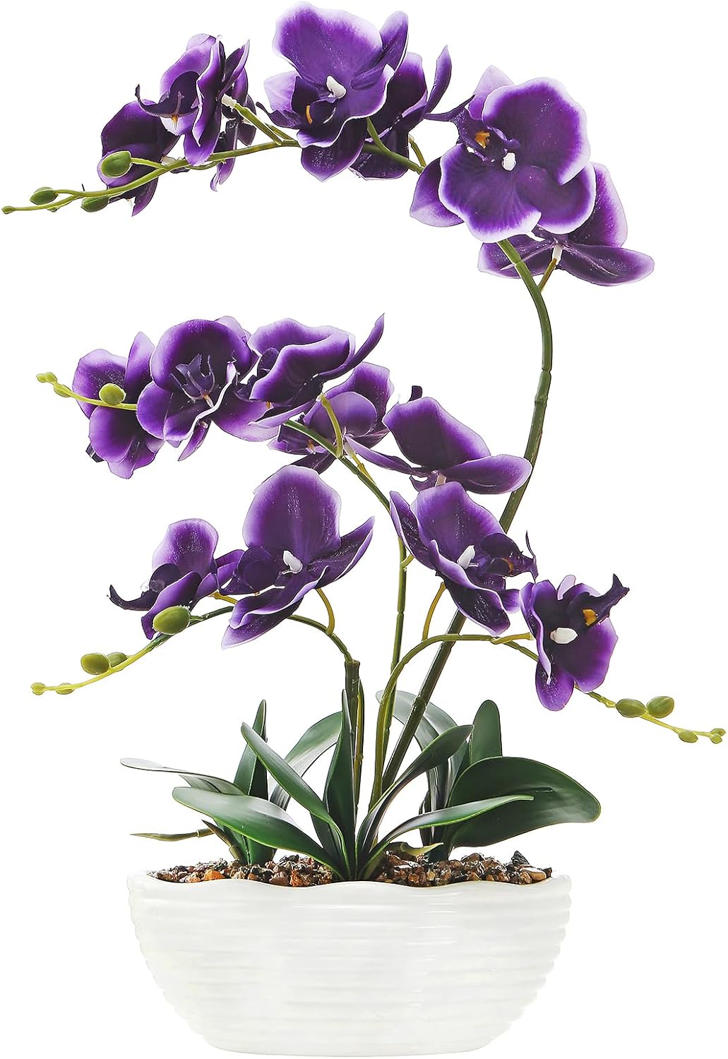 19" H Phalaenopsis Faux Orchid Plant Silk Orchid Centerpiece Artificial Floral Arrangement in Ceramic Pot (White)