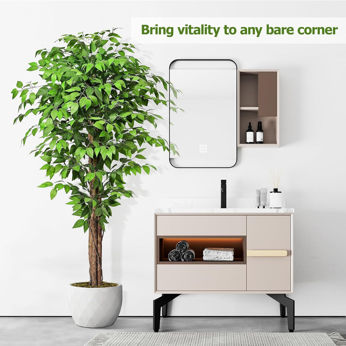 6.2ft Ficus Artificial Trees with 3 Natural Curved Trunks, 74" Tall Lush Faux Tree for Home Decor Indoor, Green Lifelike Fake Ficus Tree Artificial Plants