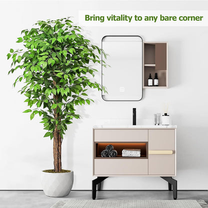 6.2ft Ficus Artificial Trees with 3 Natural Curved Trunks, 74" Tall Lush Faux Tree for Home Decor Indoor, Green Lifelike Fake Ficus Tree Artificial Plants