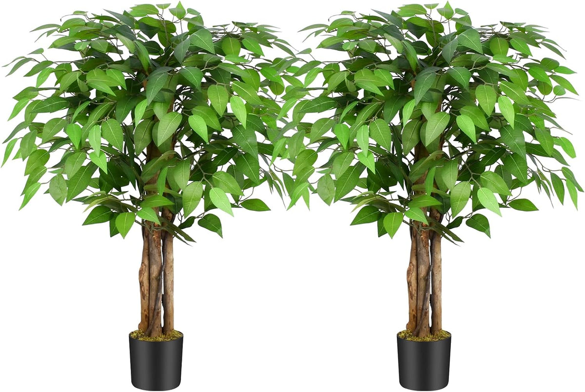 6.2ft Ficus Artificial Trees with 3 Natural Curved Trunks, 74" Tall Lush Faux Tree for Home Decor Indoor, Green Lifelike Fake Ficus Tree Artificial Plants