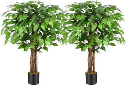 6.2ft Ficus Artificial Trees with 3 Natural Curved Trunks, 74" Tall Lush Faux Tree for Home Decor Indoor, Green Lifelike Fake Ficus Tree Artificial Plants