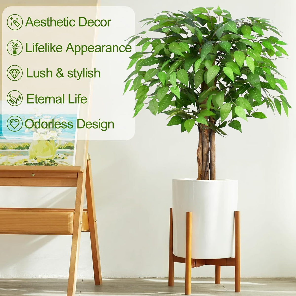 6.2ft Ficus Artificial Trees with 3 Natural Curved Trunks, 74" Tall Lush Faux Tree for Home Decor Indoor, Green Lifelike Fake Ficus Tree Artificial Plants