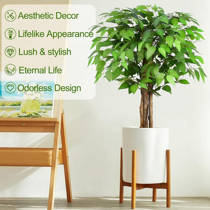 6.2ft Ficus Artificial Trees with 3 Natural Curved Trunks, 74" Tall Lush Faux Tree for Home Decor Indoor, Green Lifelike Fake Ficus Tree Artificial Plants