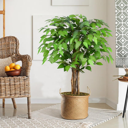 6.2ft Ficus Artificial Trees with 3 Natural Curved Trunks, 74" Tall Lush Faux Tree for Home Decor Indoor, Green Lifelike Fake Ficus Tree Artificial Plants