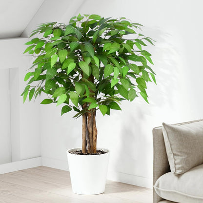 6.2ft Ficus Artificial Trees with 3 Natural Curved Trunks, 74" Tall Lush Faux Tree for Home Decor Indoor, Green Lifelike Fake Ficus Tree Artificial Plants