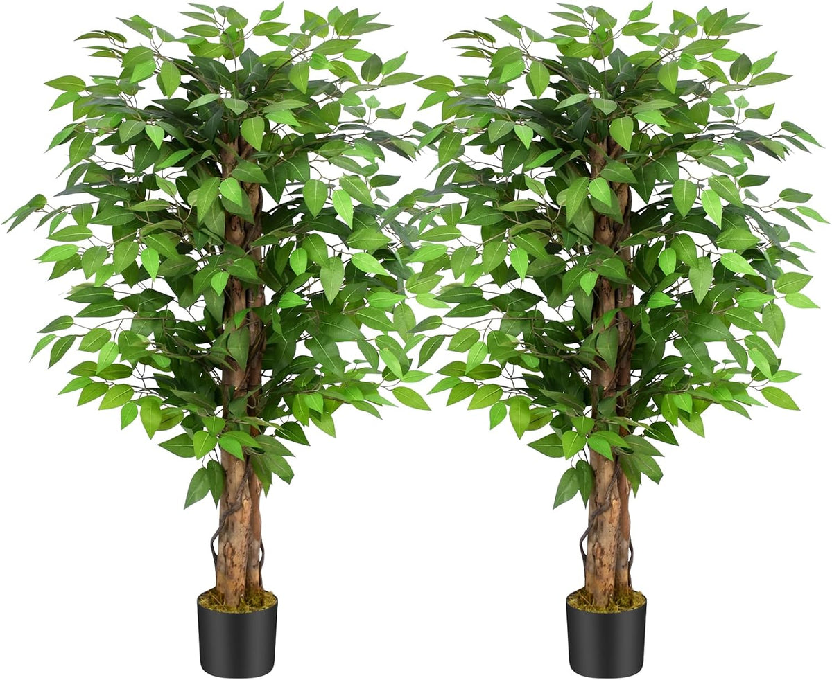 6.2ft Ficus Artificial Trees with 3 Natural Curved Trunks, 74" Tall Lush Faux Tree for Home Decor Indoor, Green Lifelike Fake Ficus Tree Artificial Plants