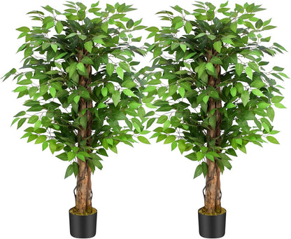 6.2ft Ficus Artificial Trees with 3 Natural Curved Trunks, 74" Tall Lush Faux Tree for Home Decor Indoor, Green Lifelike Fake Ficus Tree Artificial Plants