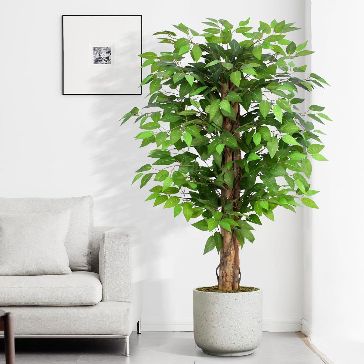 6.2ft Ficus Artificial Trees with 3 Natural Curved Trunks, 74" Tall Lush Faux Tree for Home Decor Indoor, Green Lifelike Fake Ficus Tree Artificial Plants