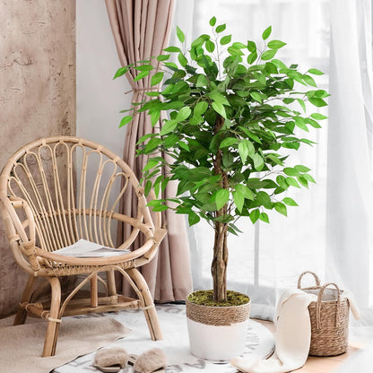 6.2ft Ficus Artificial Trees with 3 Natural Curved Trunks, 74" Tall Lush Faux Tree for Home Decor Indoor, Green Lifelike Fake Ficus Tree Artificial Plants