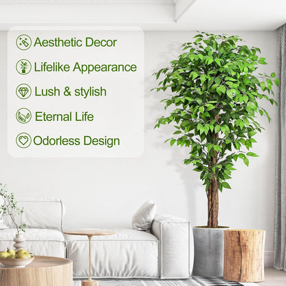 6.2ft Ficus Artificial Trees with 3 Natural Curved Trunks, 74" Tall Lush Faux Tree for Home Decor Indoor, Green Lifelike Fake Ficus Tree Artificial Plants
