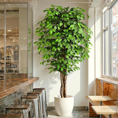 6.2ft Ficus Artificial Trees with 3 Natural Curved Trunks, 74" Tall Lush Faux Tree for Home Decor Indoor, Green Lifelike Fake Ficus Tree Artificial Plants