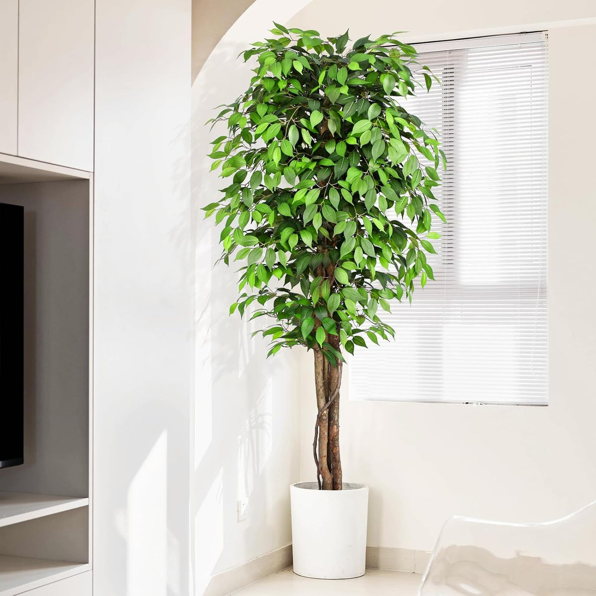 6.2ft Ficus Artificial Trees with 3 Natural Curved Trunks, 74" Tall Lush Faux Tree for Home Decor Indoor, Green Lifelike Fake Ficus Tree Artificial Plants