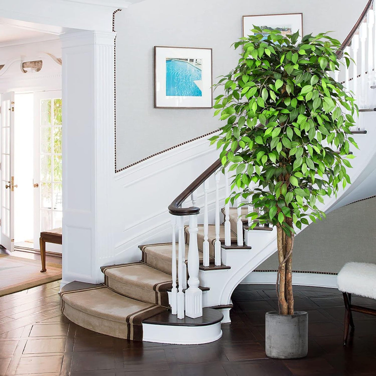 6.2ft Ficus Artificial Trees with 3 Natural Curved Trunks, 74" Tall Lush Faux Tree for Home Decor Indoor, Green Lifelike Fake Ficus Tree Artificial Plants