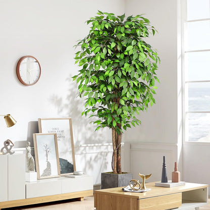 6.2ft Ficus Artificial Trees with 3 Natural Curved Trunks, 74" Tall Lush Faux Tree for Home Decor Indoor, Green Lifelike Fake Ficus Tree Artificial Plants