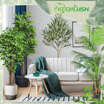 6.2ft Ficus Artificial Trees with 3 Natural Curved Trunks, 74" Tall Lush Faux Tree for Home Decor Indoor, Green Lifelike Fake Ficus Tree Artificial Plants
