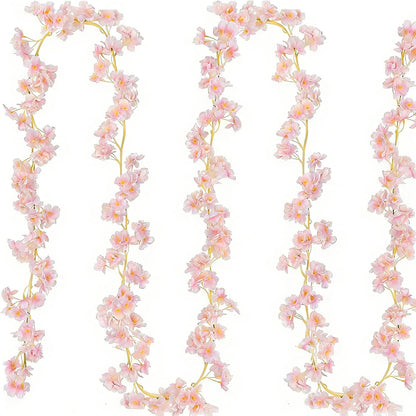 Cherry Blossom Garland Fake Cherry Flower Vines 2 Pcs Artificial Flower Garland Silk Hanging Floral Garland for Wedding Party Arch Office Pink Room Decor Japanese Kawaii Home Decoration