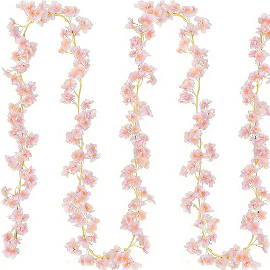 Cherry Blossom Garland Fake Cherry Flower Vines 2 Pcs Artificial Flower Garland Silk Hanging Floral Garland for Wedding Party Arch Office Pink Room Decor Japanese Kawaii Home Decoration