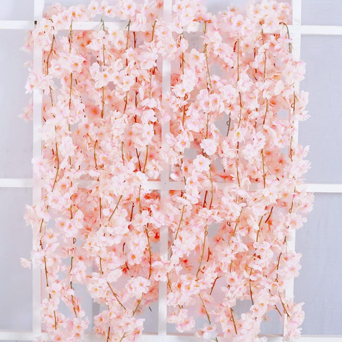 Cherry Blossom Garland Fake Cherry Flower Vines 2 Pcs Artificial Flower Garland Silk Hanging Floral Garland for Wedding Party Arch Office Pink Room Decor Japanese Kawaii Home Decoration