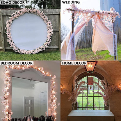 Cherry Blossom Garland Fake Cherry Flower Vines 2 Pcs Artificial Flower Garland Silk Hanging Floral Garland for Wedding Party Arch Office Pink Room Decor Japanese Kawaii Home Decoration