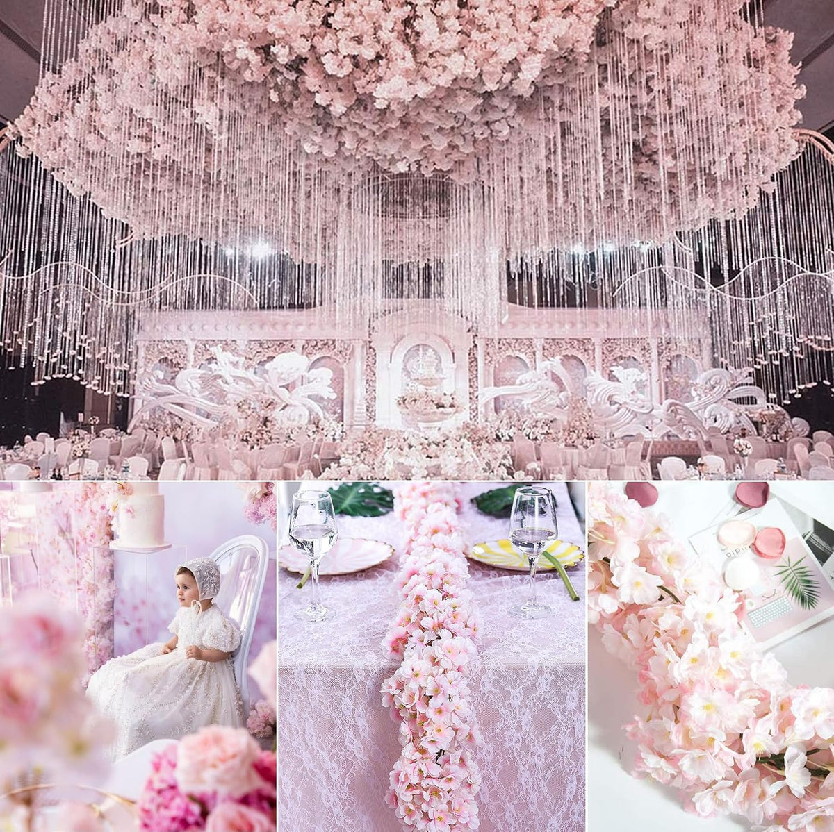 Cherry Blossom Garland Fake Cherry Flower Vines 2 Pcs Artificial Flower Garland Silk Hanging Floral Garland for Wedding Party Arch Office Pink Room Decor Japanese Kawaii Home Decoration