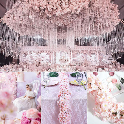 Cherry Blossom Garland Fake Cherry Flower Vines 2 Pcs Artificial Flower Garland Silk Hanging Floral Garland for Wedding Party Arch Office Pink Room Decor Japanese Kawaii Home Decoration