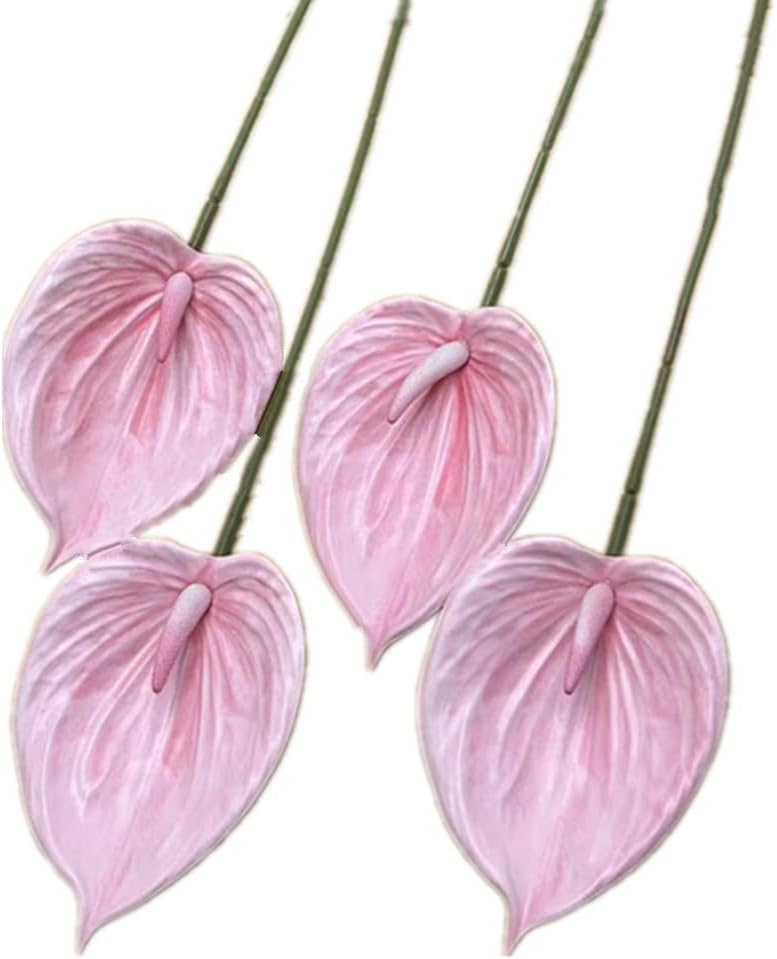 8pccs Artificial Anthurium Plant 3D Print Latex Alocasia Real Touch Flamingo Lily Flower (light purple)