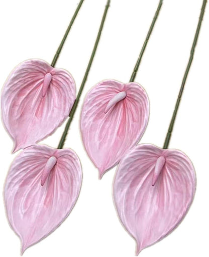 8pccs Artificial Anthurium Plant 3D Print Latex Alocasia Real Touch Flamingo Lily Flower (light purple)