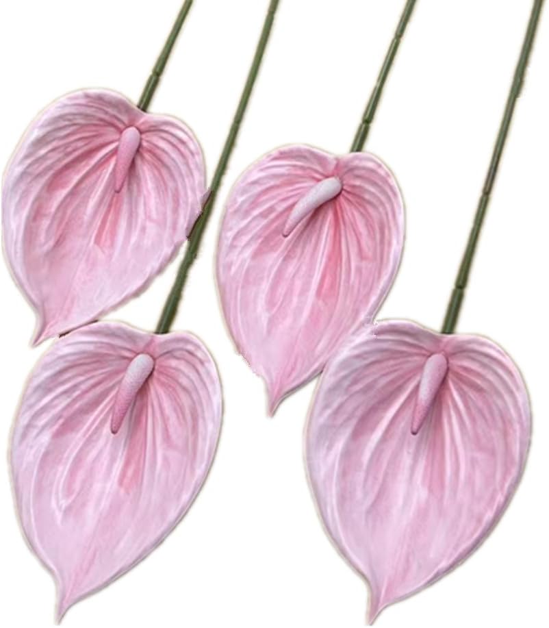 8pccs Artificial Anthurium Plant 3D Print Latex Alocasia Real Touch Flamingo Lily Flower (light purple)