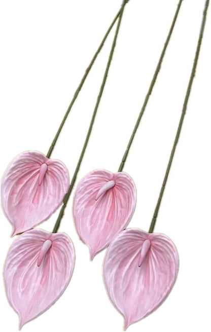 8pccs Artificial Anthurium Plant 3D Print Latex Alocasia Real Touch Flamingo Lily Flower (light purple)