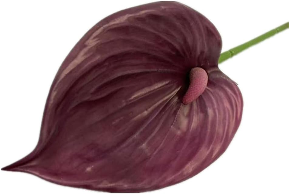 8pccs Artificial Anthurium Plant 3D Print Latex Alocasia Real Touch Flamingo Lily Flower (light purple)