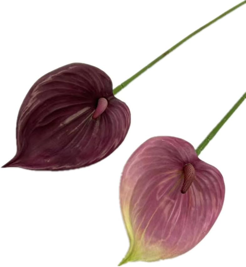 8pccs Artificial Anthurium Plant 3D Print Latex Alocasia Real Touch Flamingo Lily Flower (light purple)