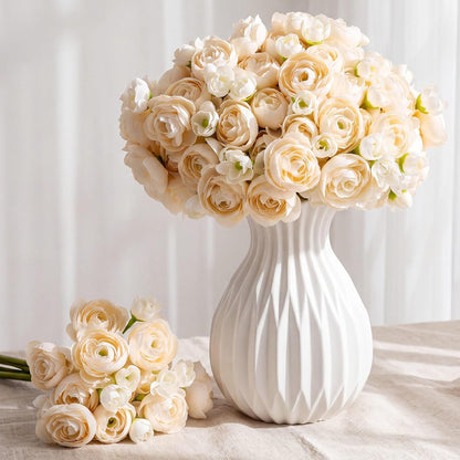 48 Pcs Ranunculus Artificial Flower,Real to Lifelike Peonies Artificial Flower Silk Faux DIY Bouquet for Wedding Bridal Shower Valentine Centerpieces Arrangements Home Decorations(White)