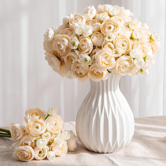 48 Pcs Ranunculus Artificial Flower,Real to Lifelike Peonies Artificial Flower Silk Faux DIY Bouquet for Wedding Bridal Shower Valentine Centerpieces Arrangements Home Decorations(White)