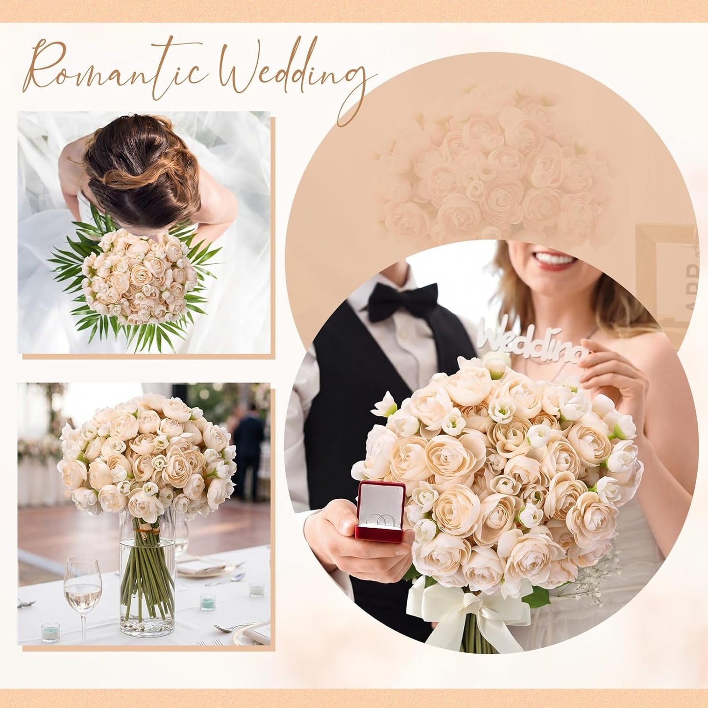 48 Pcs Ranunculus Artificial Flower,Real to Lifelike Peonies Artificial Flower Silk Faux DIY Bouquet for Wedding Bridal Shower Valentine Centerpieces Arrangements Home Decorations(White)