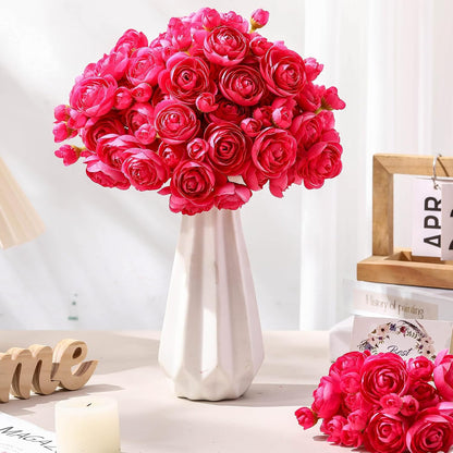 48 Pcs Ranunculus Artificial Flower,Real to Lifelike Peonies Artificial Flower Silk Faux DIY Bouquet for Wedding Bridal Shower Valentine Centerpieces Arrangements Home Decorations(White)