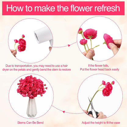 48 Pcs Ranunculus Artificial Flower,Real to Lifelike Peonies Artificial Flower Silk Faux DIY Bouquet for Wedding Bridal Shower Valentine Centerpieces Arrangements Home Decorations(White)