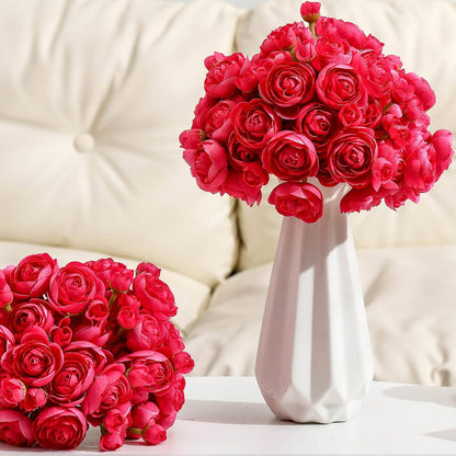 48 Pcs Ranunculus Artificial Flower,Real to Lifelike Peonies Artificial Flower Silk Faux DIY Bouquet for Wedding Bridal Shower Valentine Centerpieces Arrangements Home Decorations(White)