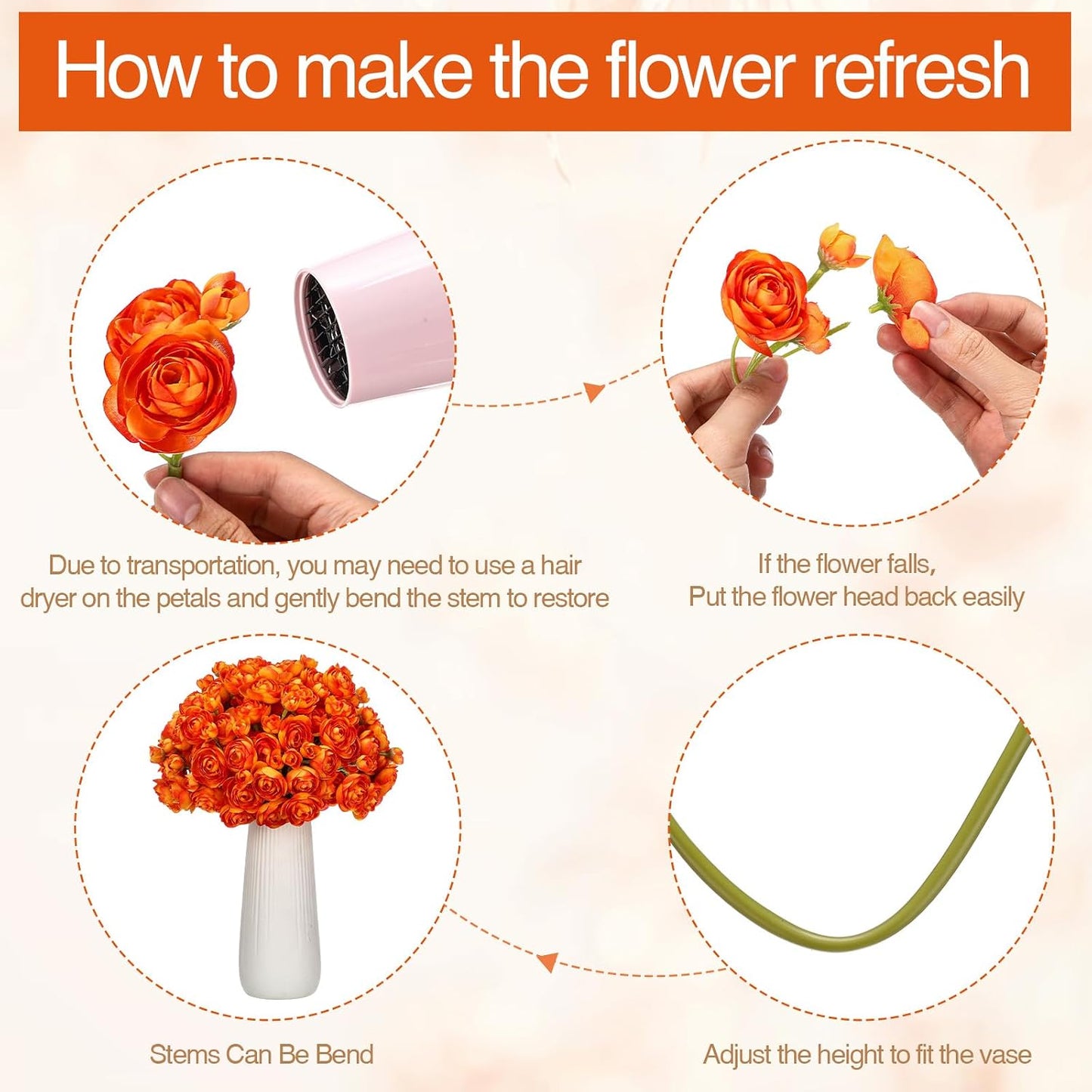 48 Pcs Ranunculus Artificial Flower,Real to Lifelike Peonies Artificial Flower Silk Faux DIY Bouquet for Wedding Bridal Shower Valentine Centerpieces Arrangements Home Decorations(White)