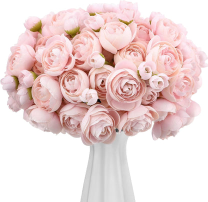 48 Pcs Ranunculus Artificial Flower,Real to Lifelike Peonies Artificial Flower Silk Faux DIY Bouquet for Wedding Bridal Shower Valentine Centerpieces Arrangements Home Decorations(White)